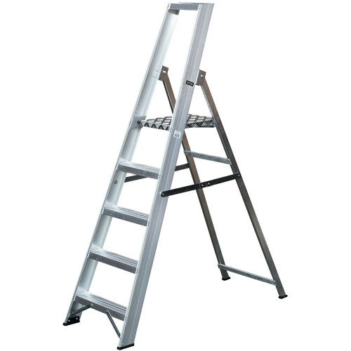 Loops 1.1m Aluminium Platform Step Ladders 5 Tread Home DIY Lightweight Metal Steps