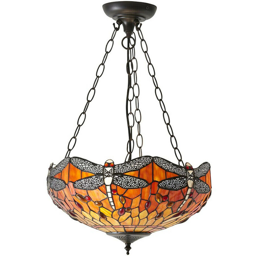 Loops Tiffany Glass Hanging Ceiling Pendant Dragonfly 3 Lamp Shade I00111 Light/Orange