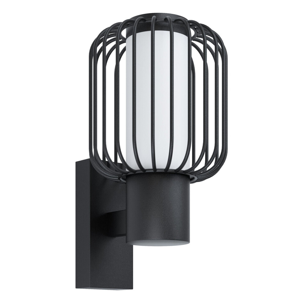 Loops Ip44 Outdoor Wall Light Black Zinc Steel Cage 1 X 28W E27 Bulb Porch Lamp