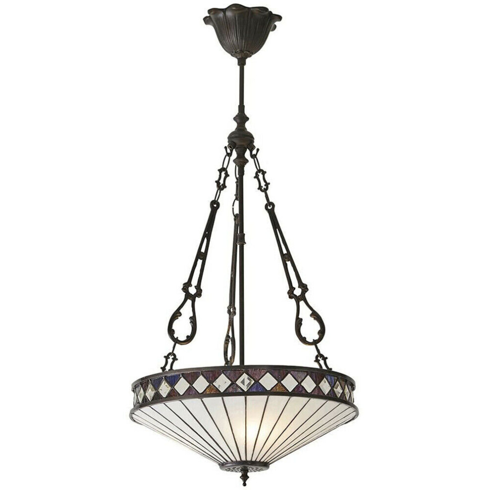 Tiffany Glass Hanging Ceiling Pendant Light Bronze & Natural Lamp Shade i00129