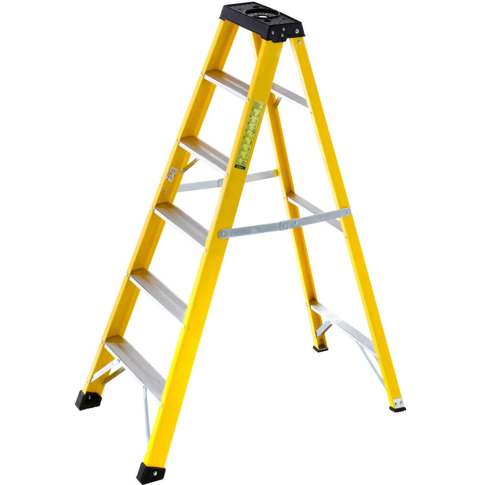 Loops 1.1M Fibreglass Swingback Step Ladders 6 Tread Professional Lightweight Steps