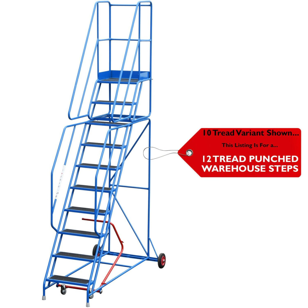 12 Tread Mobile Warehouse Stairs Punched Steps 4m EN131 7 BLUE Safety Ladder