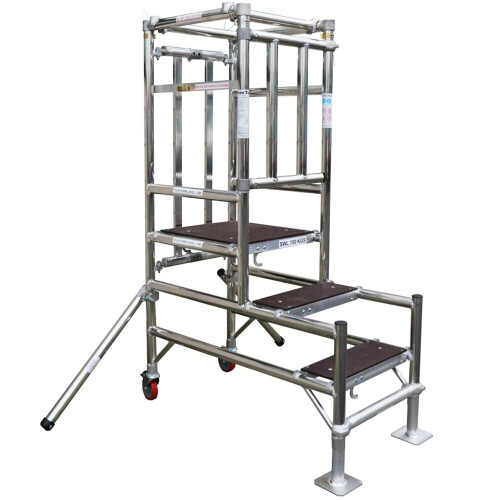 Loops 4 Tread Mobile Telescopic Podium Step Ladder 1.2m Tall Work Platform Safety Cage