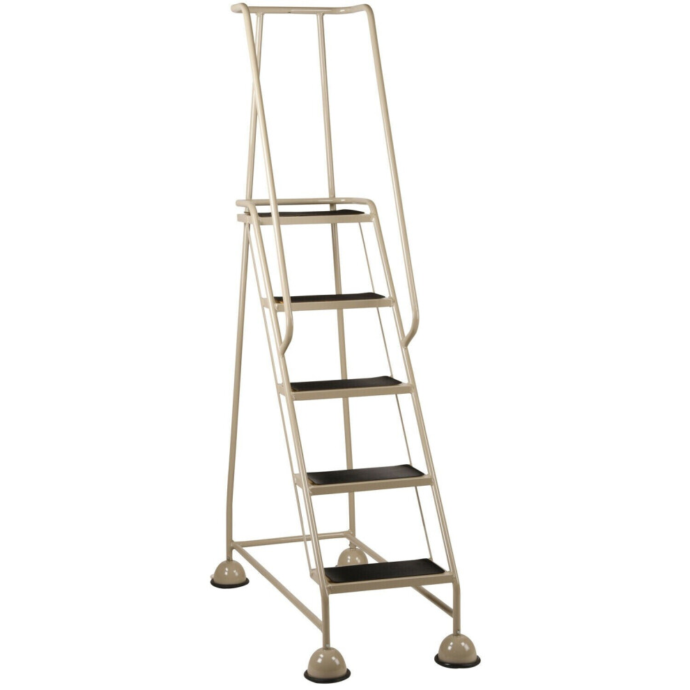 Loops 5 Tread Mobile Warehouse Steps 1.94M Portable Safety Ladder & Wheels Beige