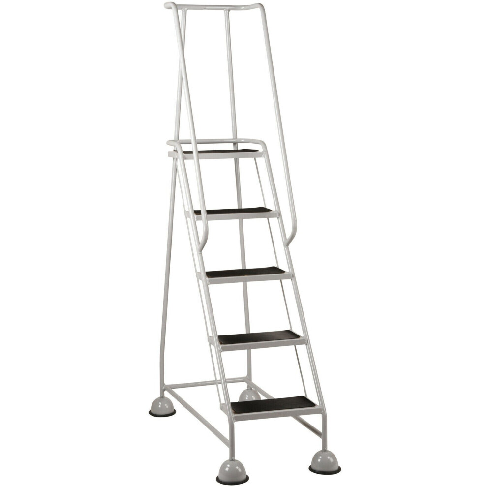 5 Tread Mobile Warehouse Steps Grey 1.94M Portable Safety Ladder & Wheels 5056199834952