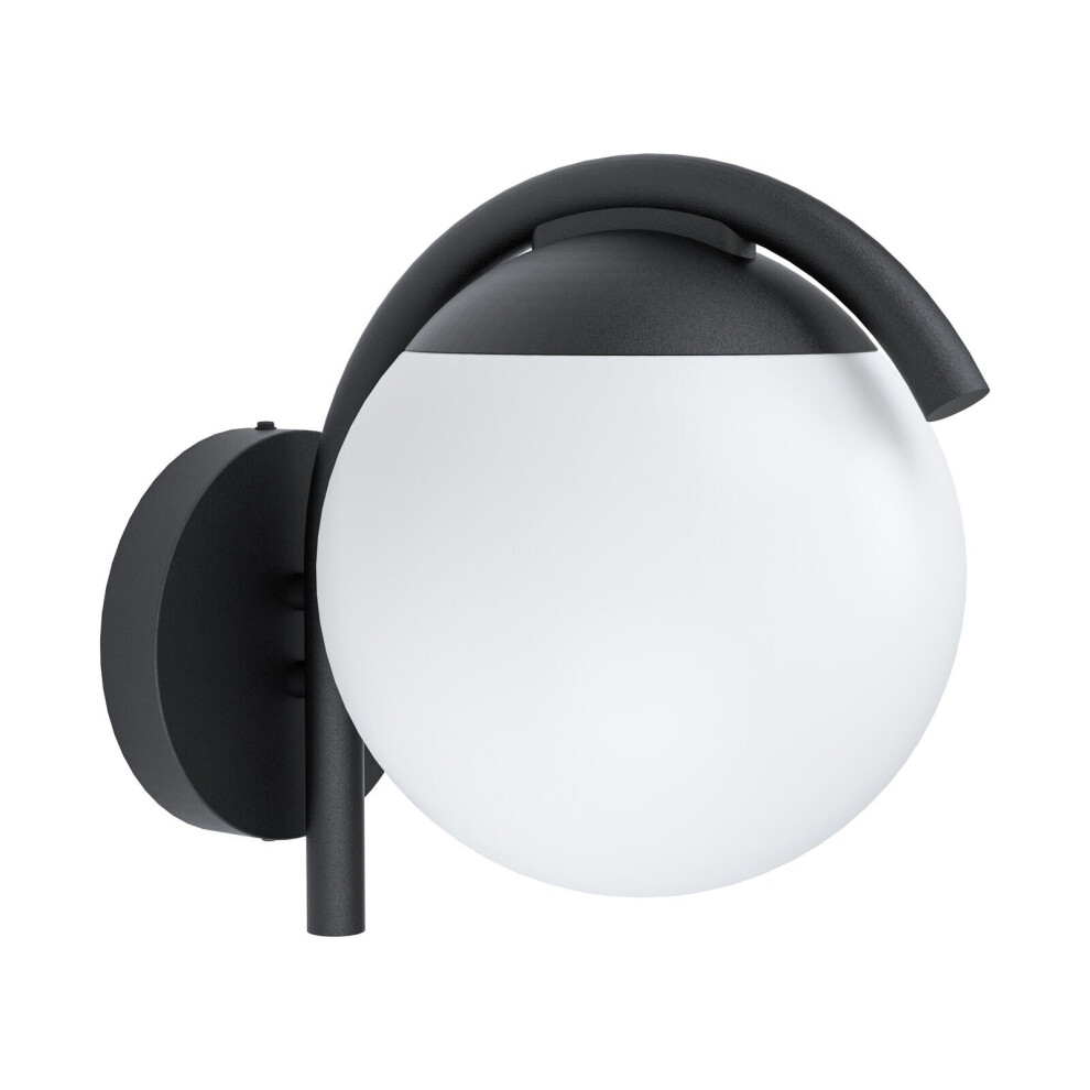 IP44 Outdoor Wall Light Black & Diffused Shade 1 x 28W E27 Bulb Porch Lamp