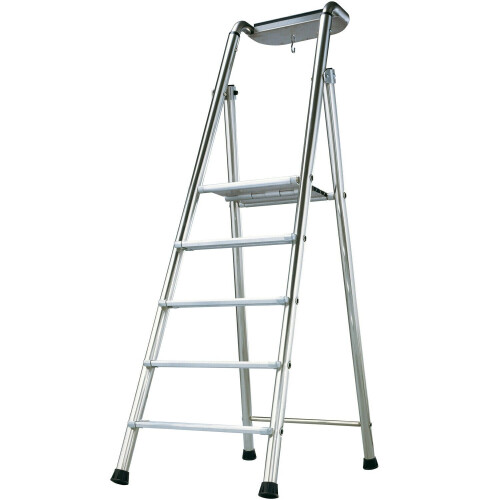 Loops 1.2m MAX STABILITY Platform Step Ladders 5 Tread Anti Slip Aluminium DIY Steps