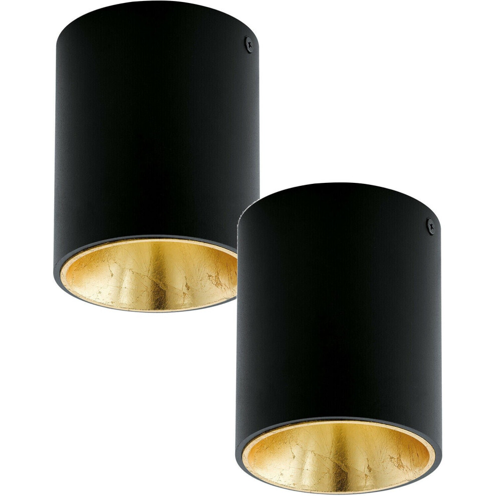 2 PACK Wall / Ceiling Light Black & Gold Round Downlight 3.3W Built in LED