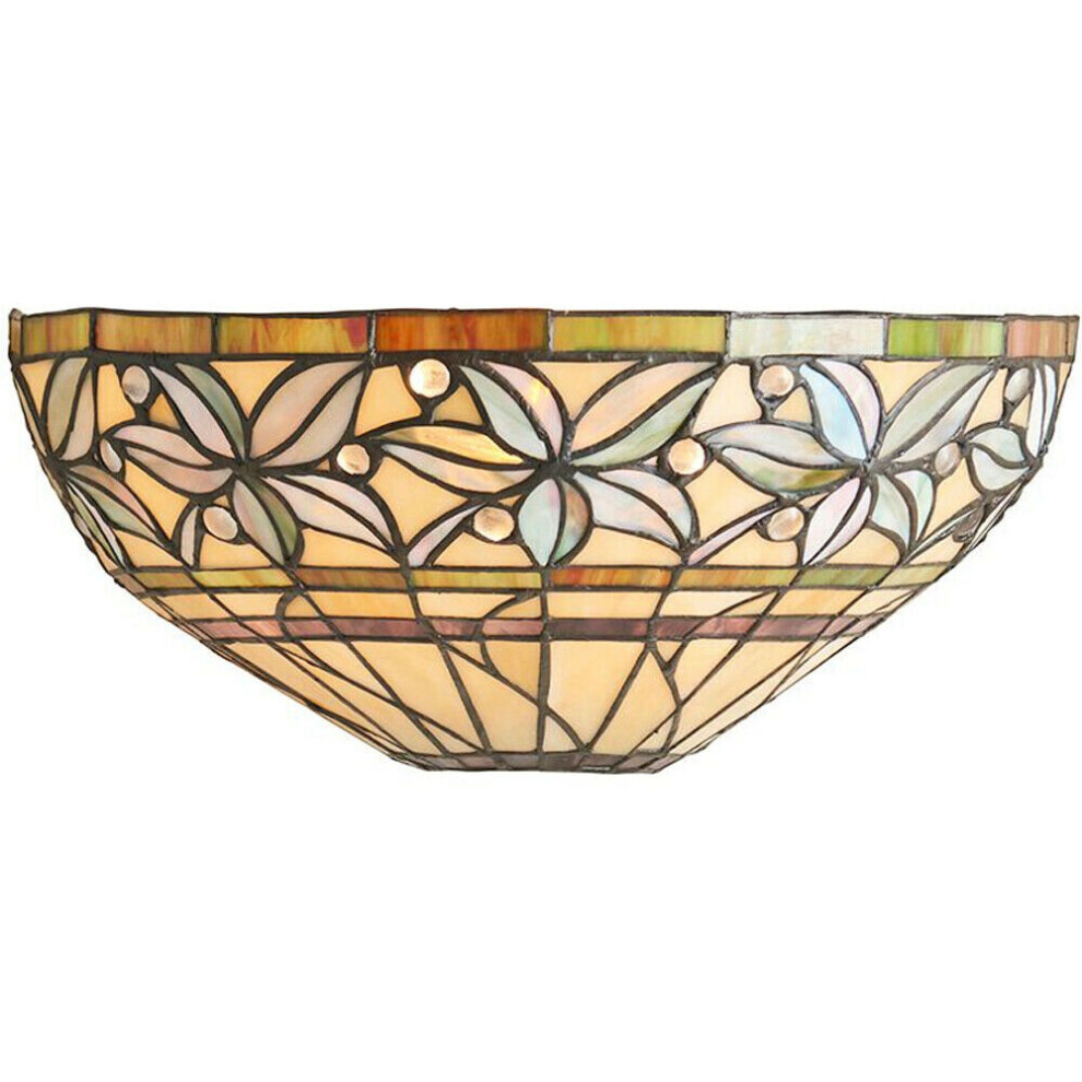 Tiffany Glass Wall Light Cream & Autumn Flower Shade Interior Sconce i00236