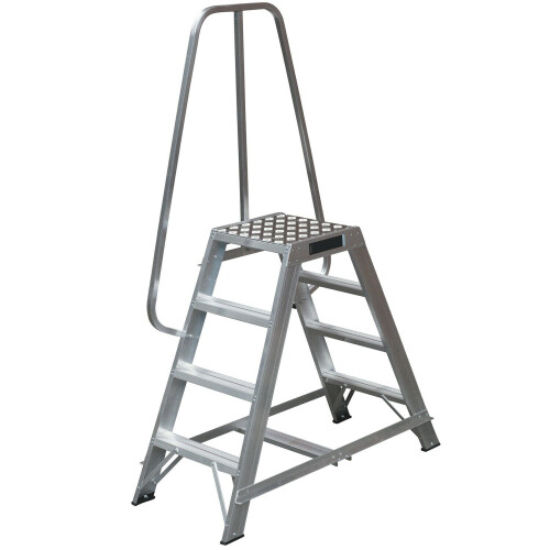 Loops 1.2m Heavy Duty Double Sided Fixed Step Ladders Safety Handrail & Wide Platform