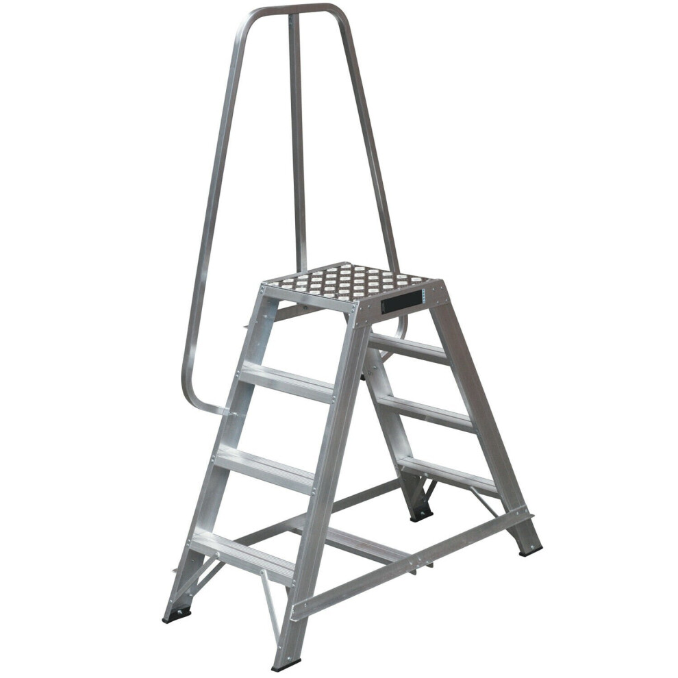 Loops 1.2M Heavy Duty Double Sided Fixed Step Ladders Safety Handrail & Wide Platform