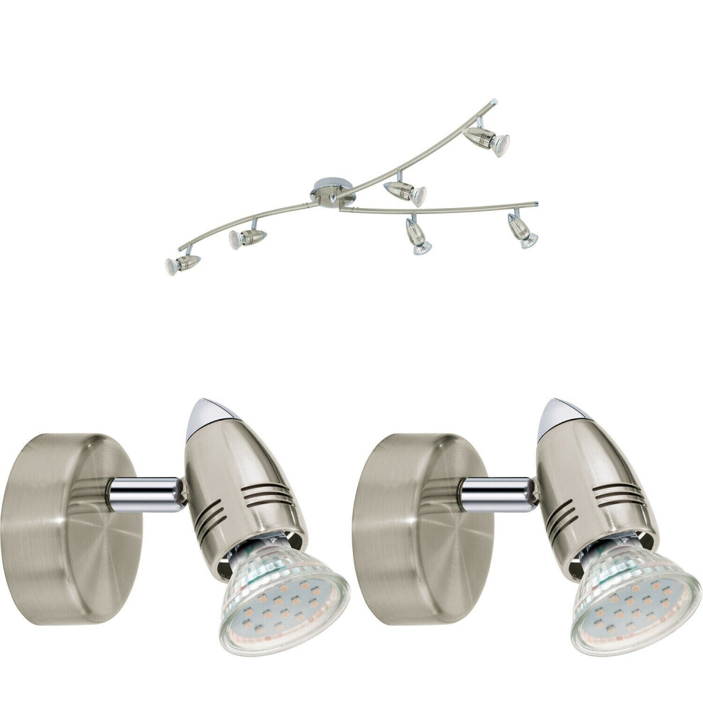 Multi Bulb Ceiling Spot Light & 2x Matching Wall Lights Satin Nickel Moving Bar