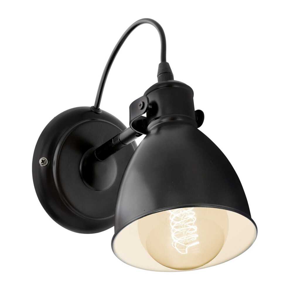 Loops Adjustable Wall Light / Sconce Black & White Bowl Shade 1 X 40W E27 Bulb