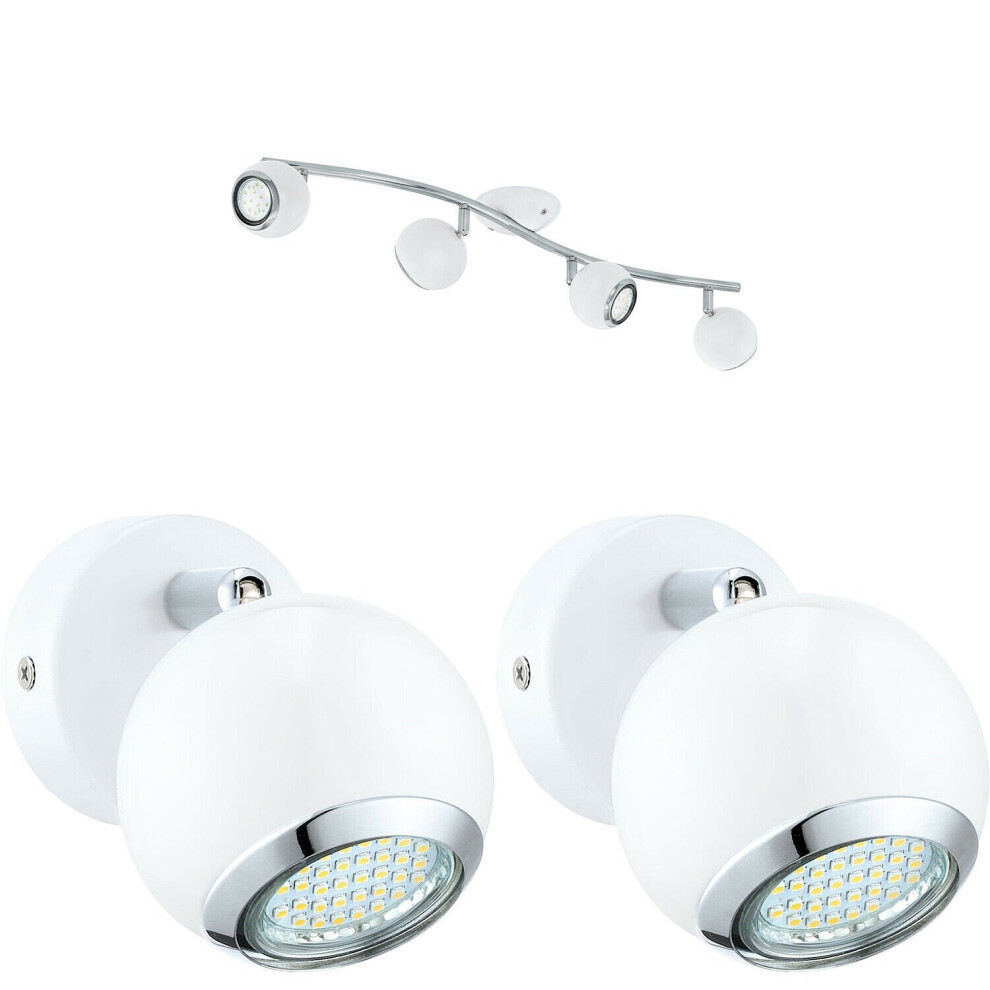 Loops Quad Ceiling Spot & 2X Matching Wall S Matt Adjustable Shade Light/White