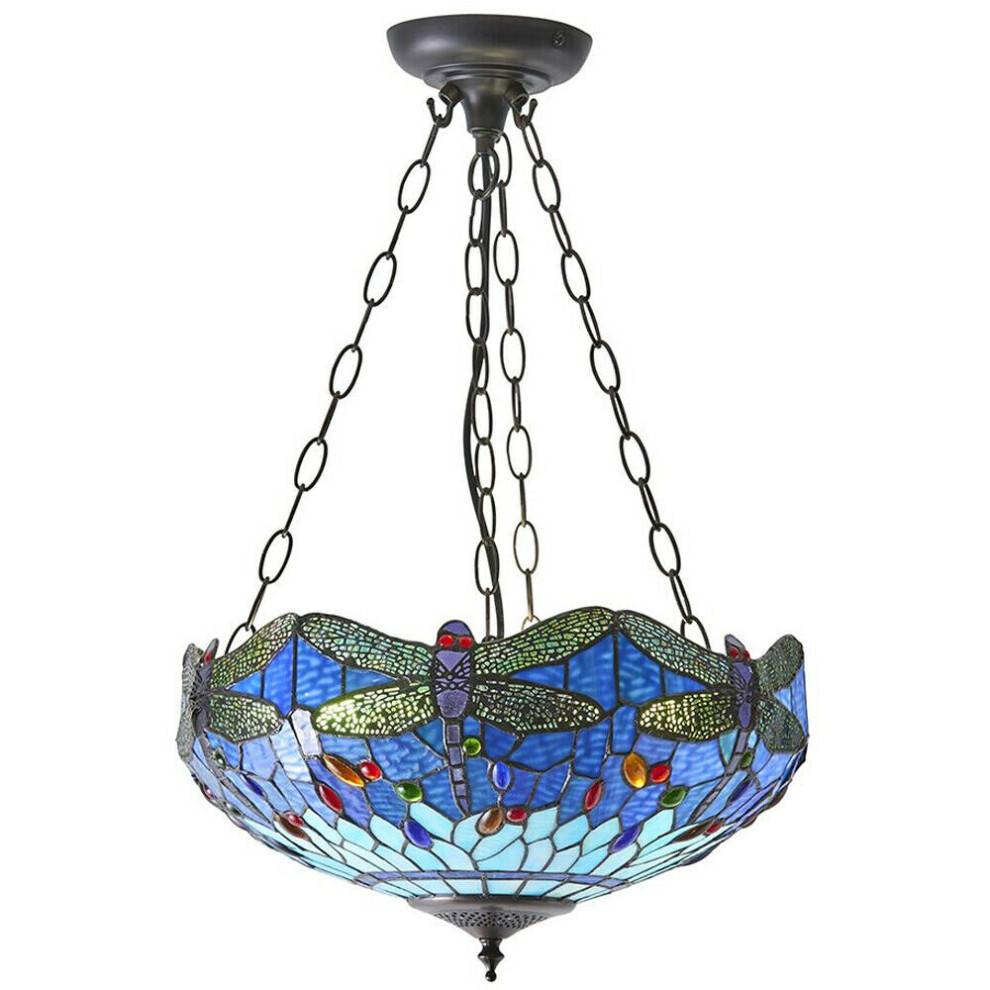 Loops Tiffany Glass Hanging Ceiling Pendant Dragonfly 3 Lamp Shade I00108 Light/Blue