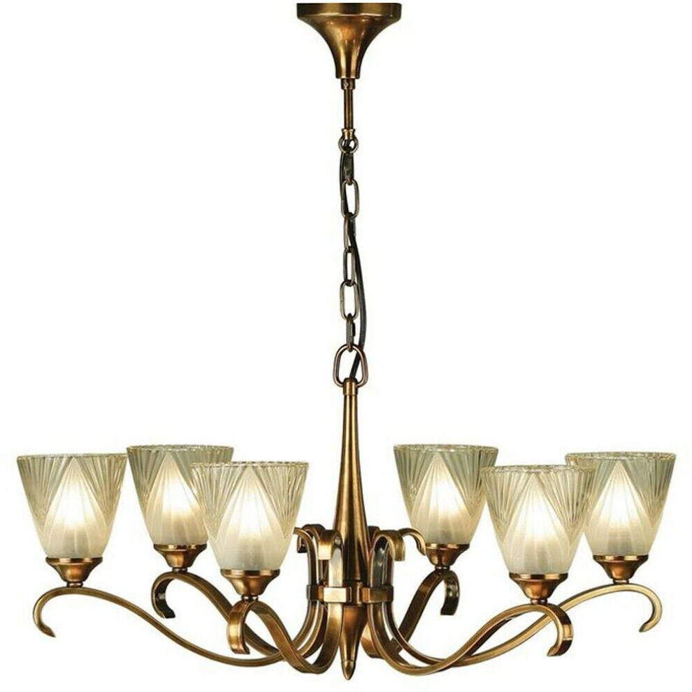 Luxury Hanging Ceiling Pendant Light Antique Brass Deco Glass 6 Lamp Chandelier