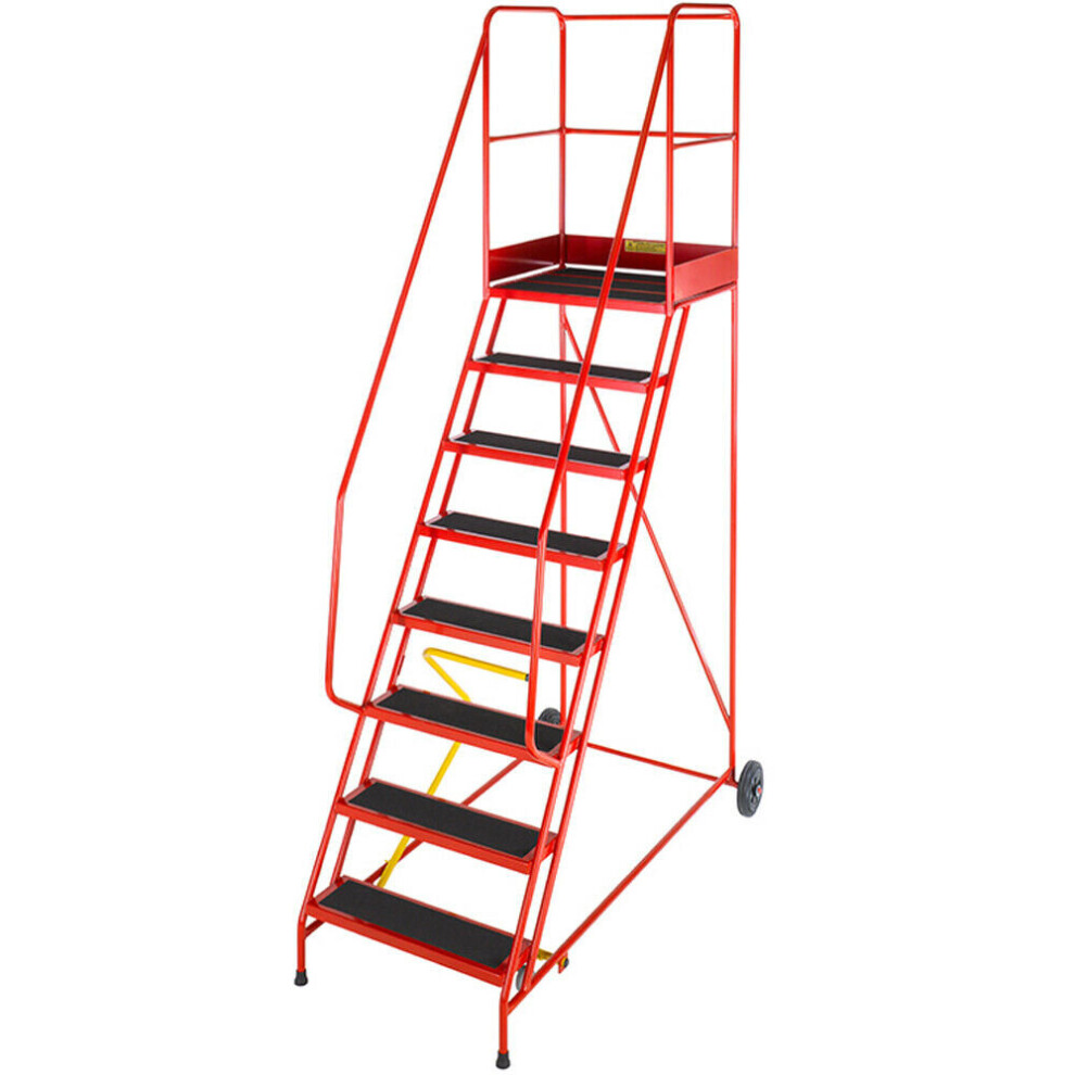 8 Tread HEAVY DUTY Mobile Warehouse Stairs Anti Slip Steps 2.8m Safety Ladder