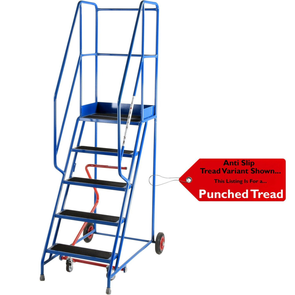 5 Tread Mobile Warehouse Stairs Punched Steps 2.25M En131 7 Blue Safety Ladder 5056199835287