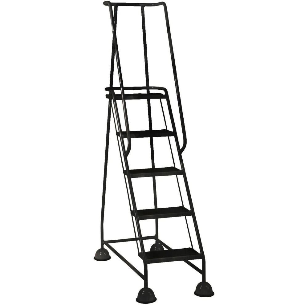 Loops 5 Tread Mobile Warehouse Steps 1.94M Portable Safety Ladder & Wheels Black