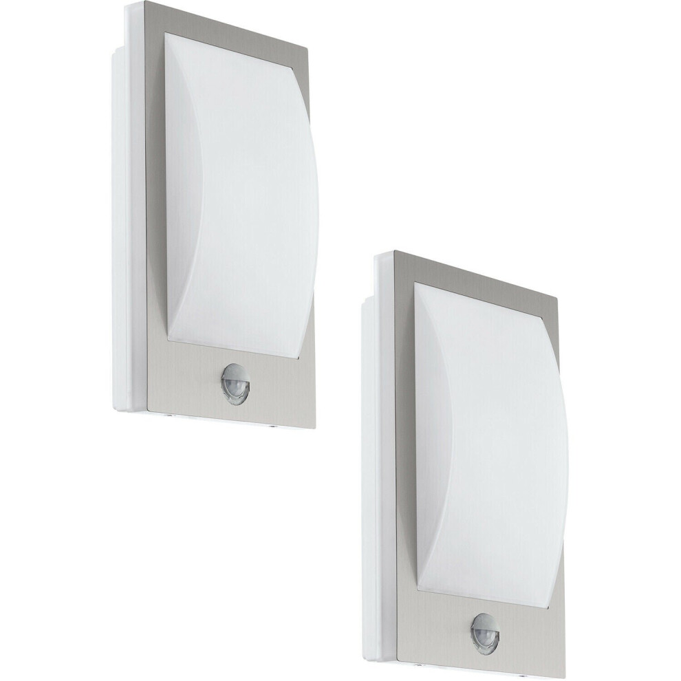 Loops 2 Pack Ip44 Outdoor Wall & Pir Sensor Stainless Steel & 12W E27 Light/White