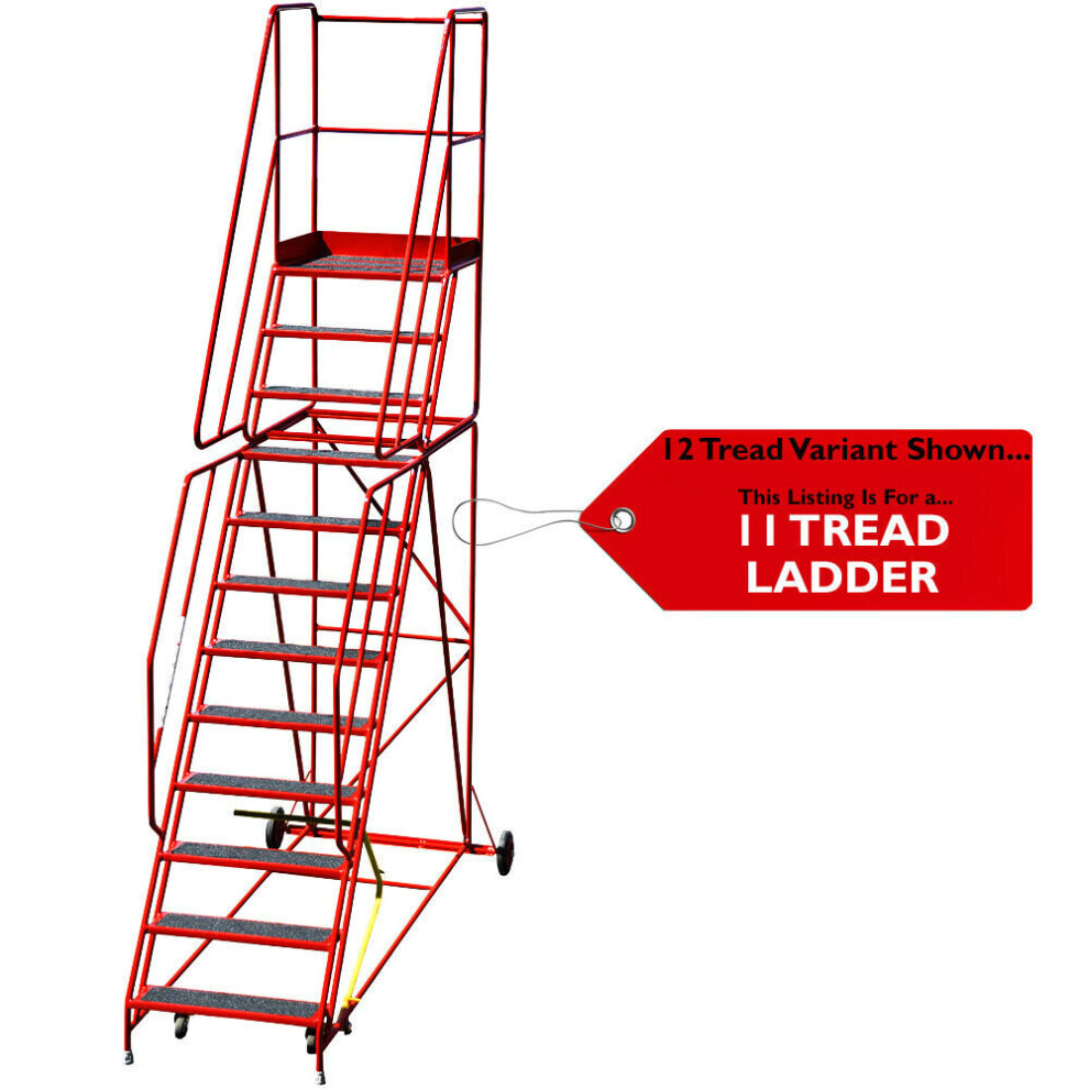 11 Tread HEAVY DUTY Mobile Warehouse Stairs Anti Slip Steps 3.48m Safety Ladder