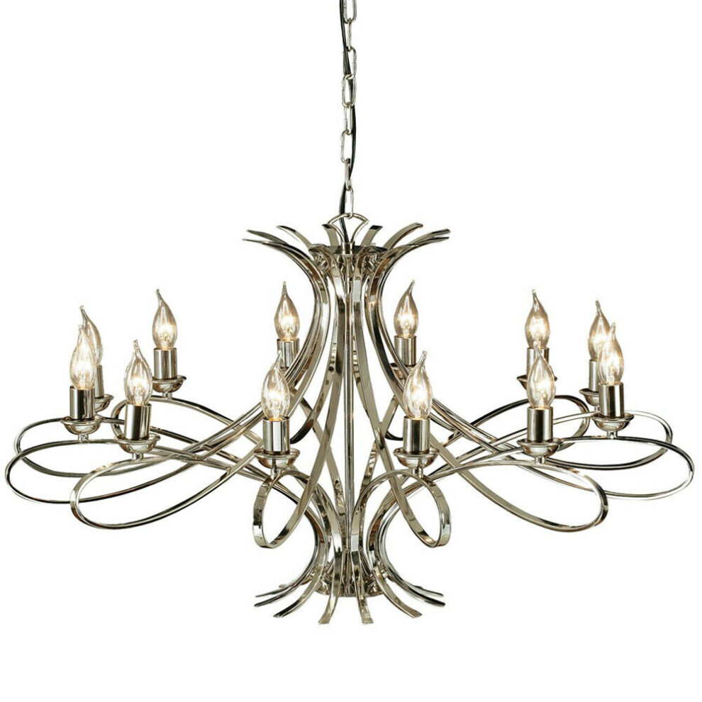 Loops Eaves Hanging Ceiling Pendant Chandelier 12 Lamp Polished Nickel Curve Arm Light