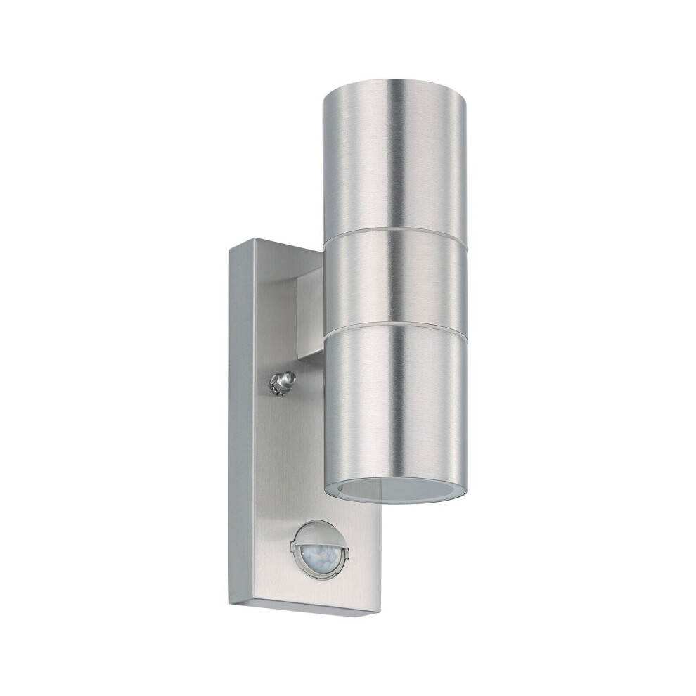 Loops Ip44 Outdoor Wall & Pir Motion Sensor Stainless Steel 2 X 3W Gu10 Bulb Light