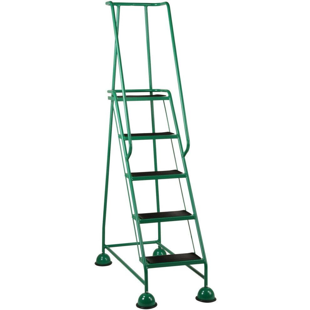 5 Tread Mobile Warehouse Steps Green 1.94M Portable Safety Ladder & Wheels 5056199834945