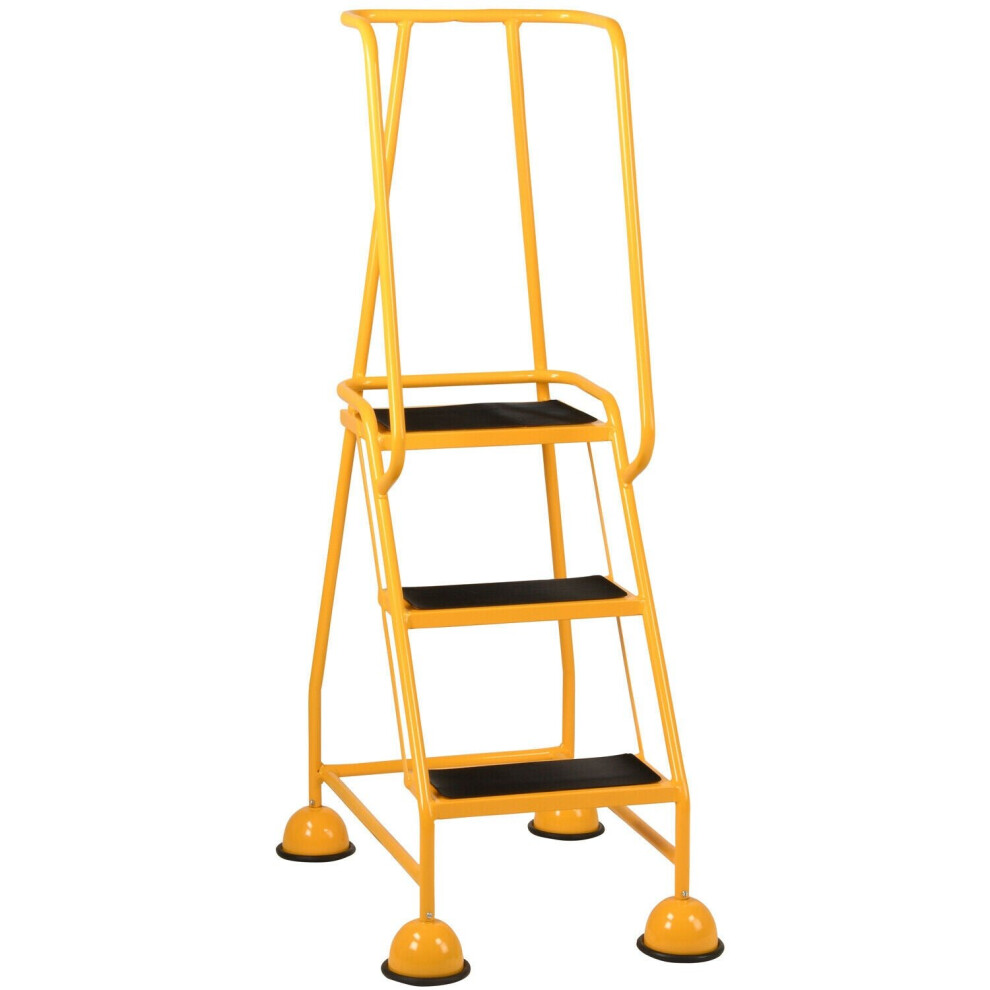 3 Tread Mobile Warehouse Steps Yellow 1.43M Portable Safety Ladder & Wheels 5056199834815