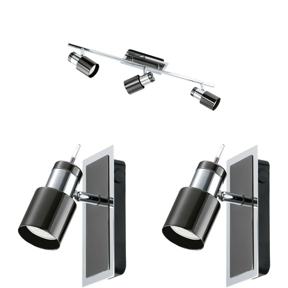Loops Ceiling Spot & 2X Matching Wall S Nickel Adjustable Shade Light/Black