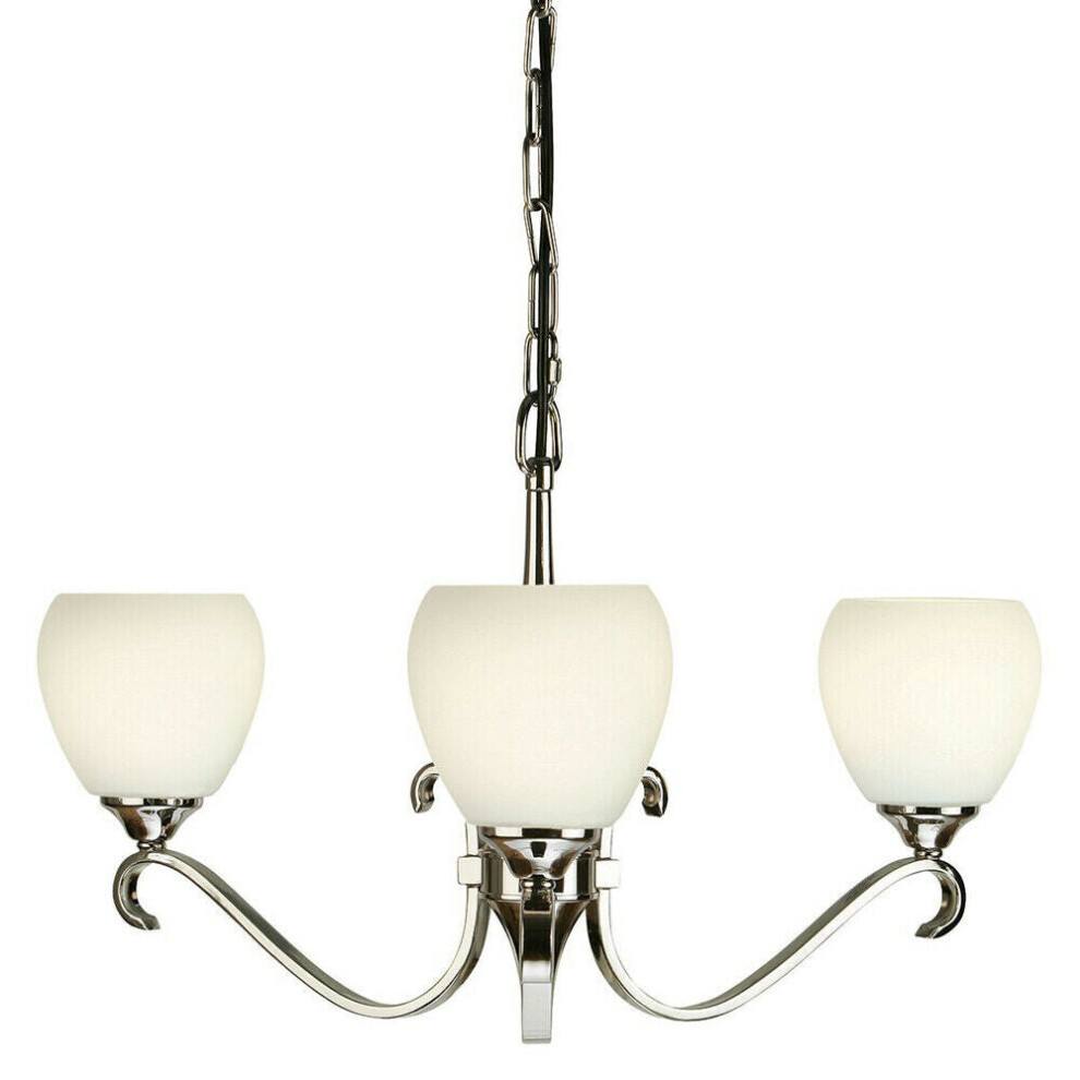 Luxury Hanging Ceiling Pendant Light Bright Nickel Opal Glass 3 Lamp Chandelier