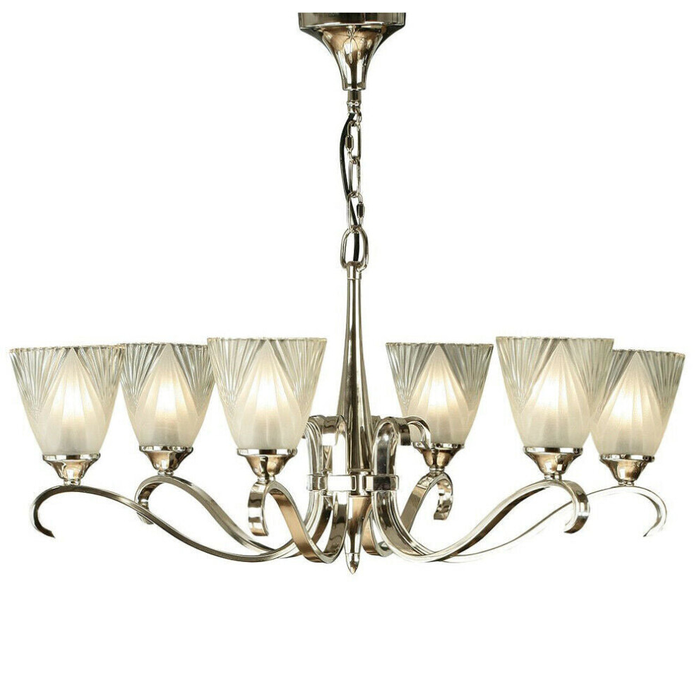 Luxury Hanging Ceiling Pendant Light Bright Nickel Deco Glass 6 Lamp Chandelier