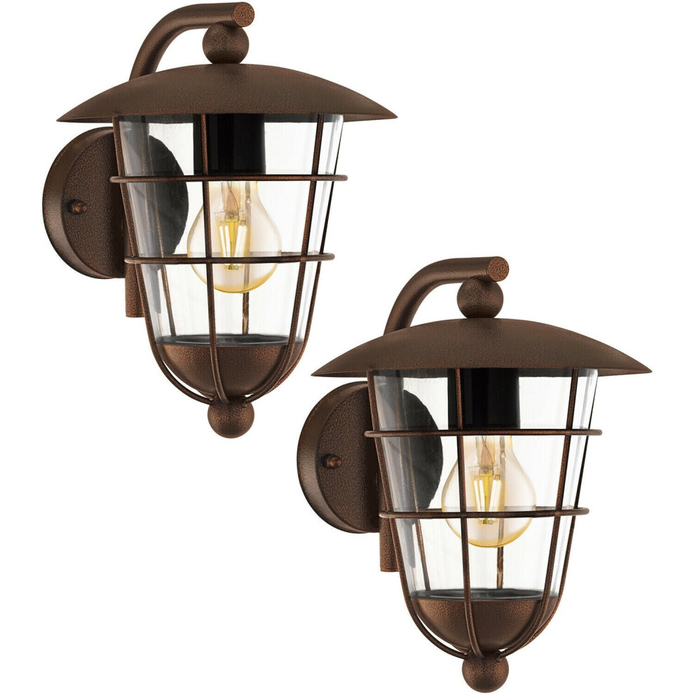 Loops 2 Pack Ip44 Outdoor Wall Fisherman Lantern 1X 60W E27 Porch Lamp Light/Brown