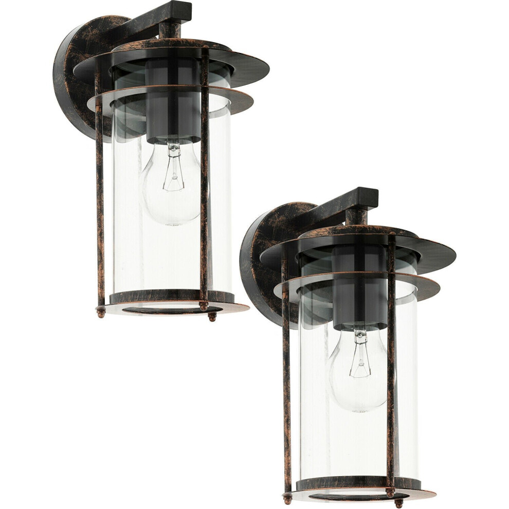 Loops 2 Pack Ip44 Outdoor Wall Light Antique Copper & Glass Shade Lamp 1X 60W E27