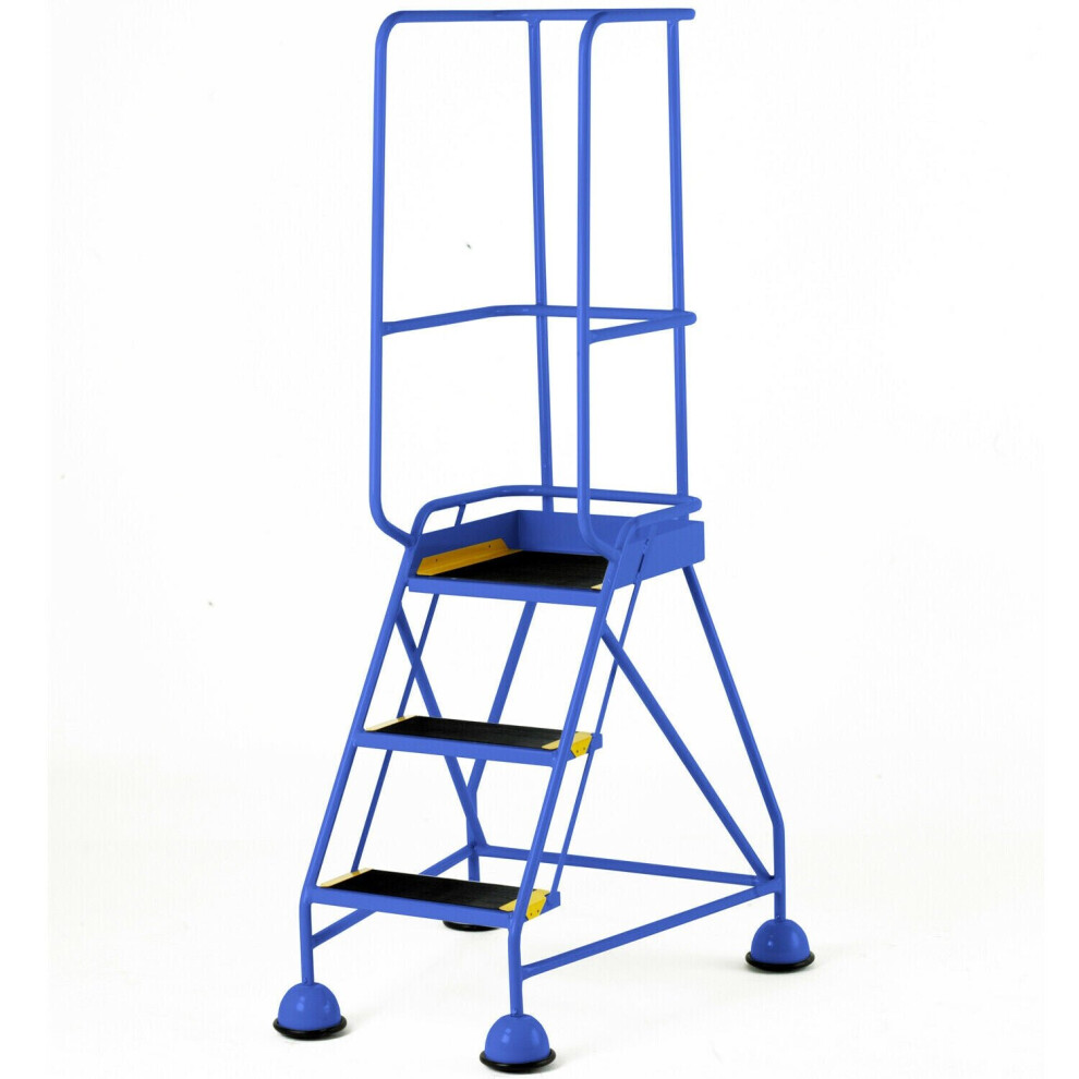 Loops 3 Tread Mobile Warehouse Steps & Guardrail 1.7M Portable Safety Stairs Blue