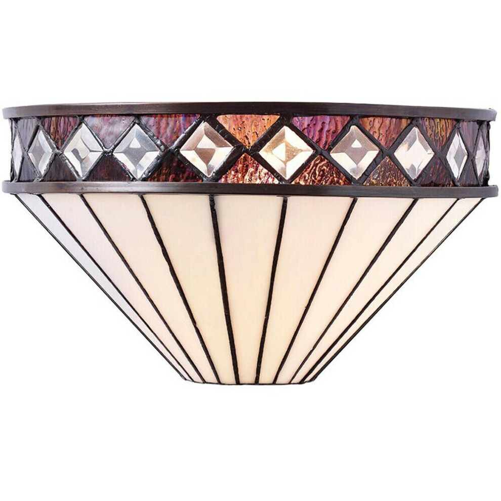 Loops Tiffany Glass Wall Rich & Diamond Trim Shade Interior Sconce I00247 Light/Cream