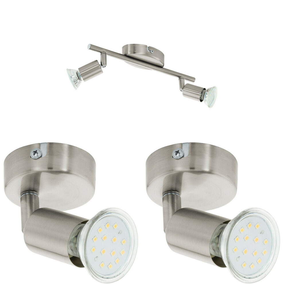 Loops Twin Ceiling Spot & 2X Matching Wall S Satin Nickel Adjustable Head Light