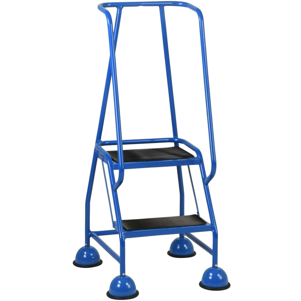 Loops 2 Tread Mobile Warehouse Steps 1.19M Portable Safety Ladder & Wheels Blue