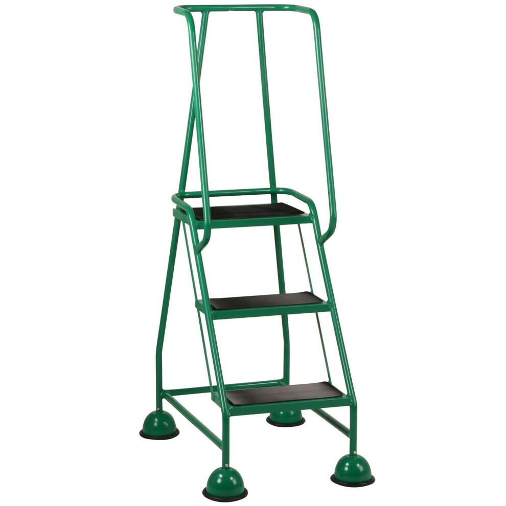 Loops 3 Tread Mobile Warehouse Steps - 1.43M Portable Safety Ladder & Wheels Green