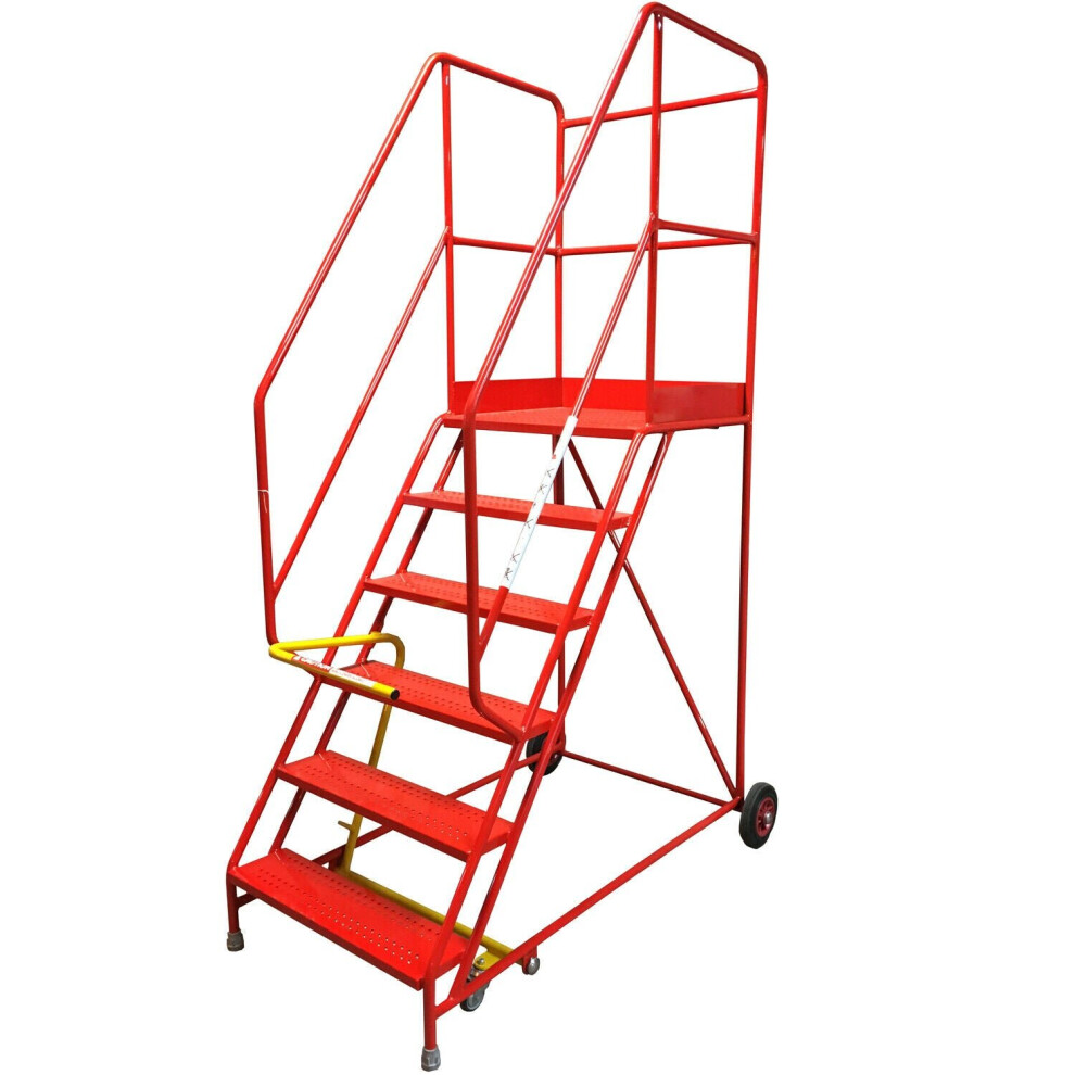 6 Tread HEAVY DUTY Mobile Warehouse Stairs Punched Steps 2.35m Safety Ladder