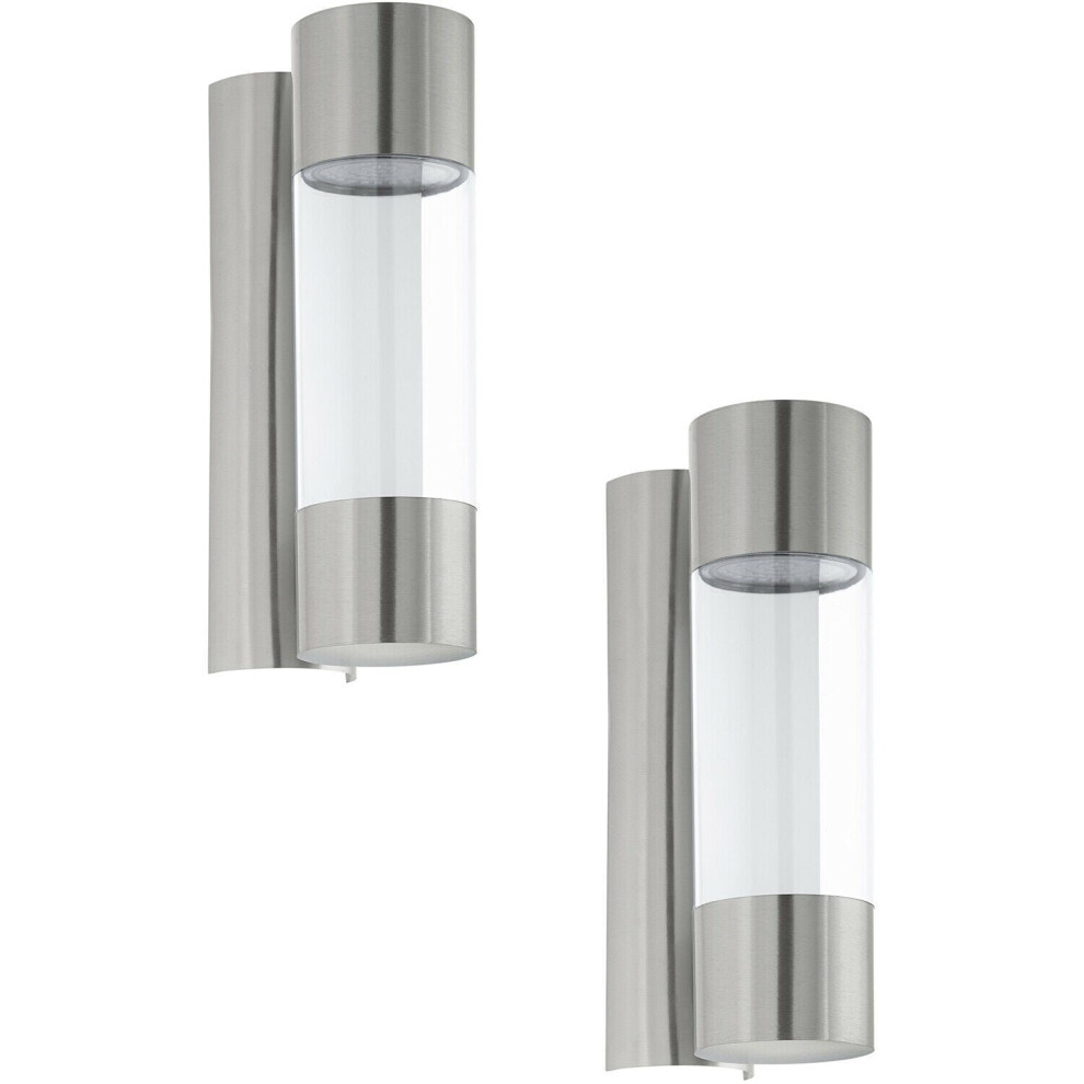 Loops 2 Pack Ip44 Outdoor Wall Light Stainless Steel / Glass 3.7W Led Porch Lamp