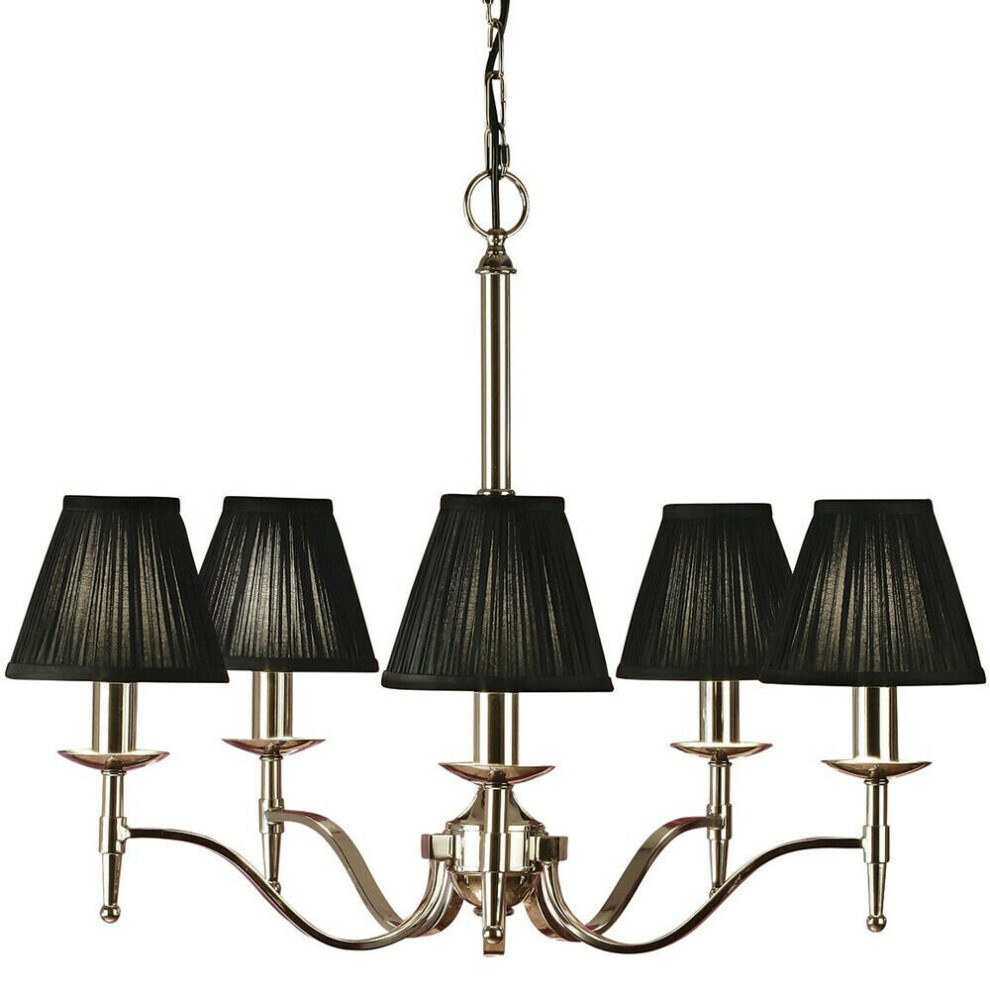 Avery Ceiling Pendant Chandelier Light 5 Lamp Bright Nickel & Black Pleat Shade