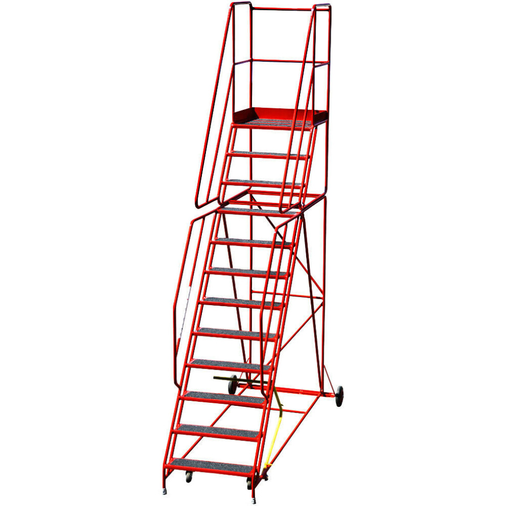 12 Tread HEAVY DUTY Mobile Warehouse Stairs Anti Slip Steps 3.7m Safety Ladder