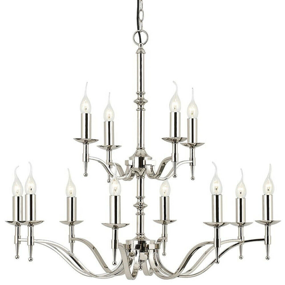 Avery Ceiling Pendant Chandelier Light 12 Lamp Bright Nickel Curved Candelabra