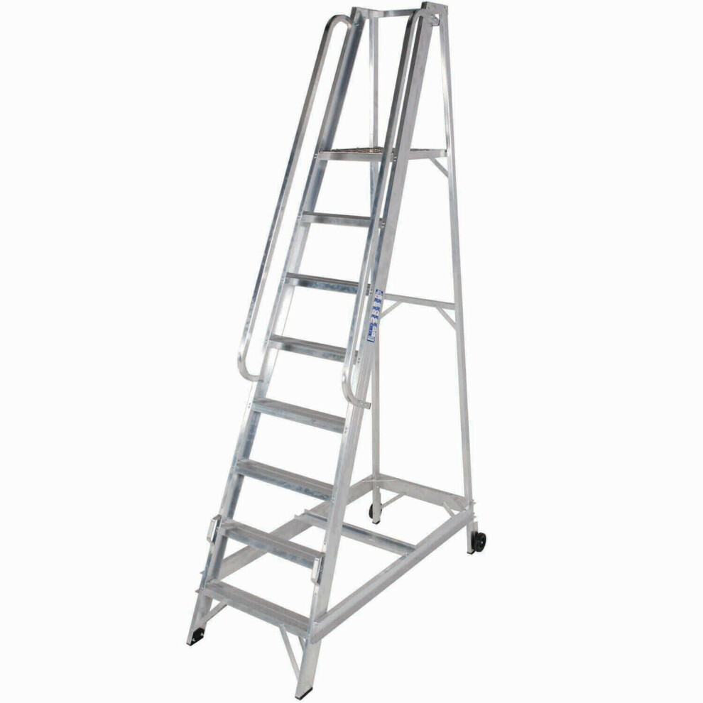Loops 8 Tread 2M Aluminium Warehouse Picking Steps & Handrail Narrow Aisle Stairs