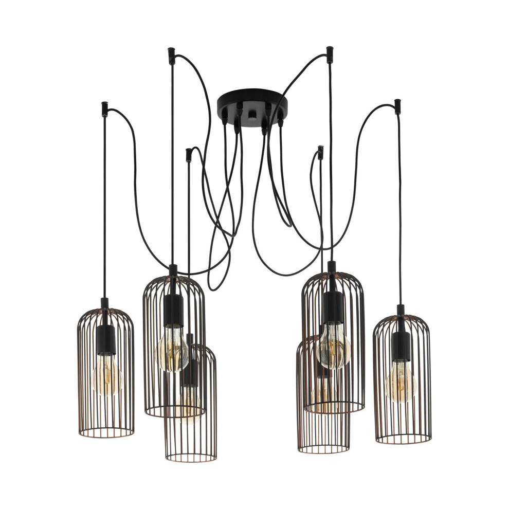 Loops Hanging Ceiling Pendant Cage 6X Bulb E27 Adjustable Spider Lamp Light/Black