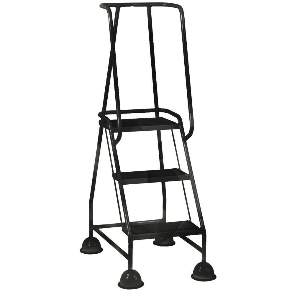 3 Tread Mobile Warehouse Steps Black 1.43M Portable Safety Ladder & Wheels 5056199834778