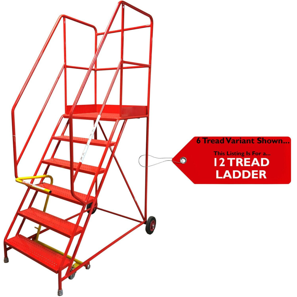 12 Tread Heavy Duty Mobile Warehouse Stairs Punched Steps 3.7M Safety Ladder 5056199835614
