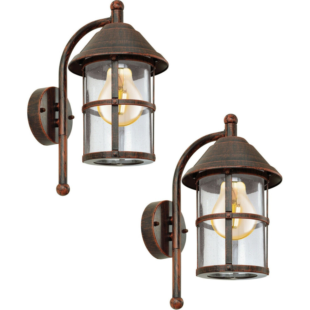 2 PACK IP23 Outdoor Wall Light Antique Brown Zinc Plated Steel 1x 60W E27