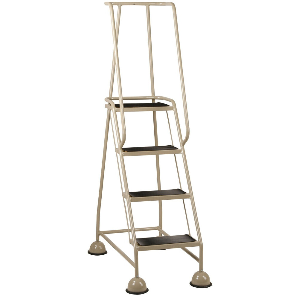 Loops 4 Tread Mobile Warehouse Steps 1.68M Portable Safety Ladder & Wheels Beige